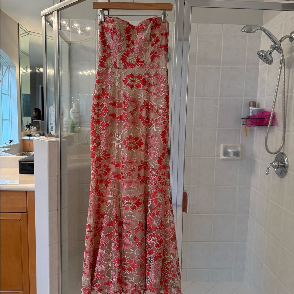 Speechless Beige Dress with Red Floral Accents